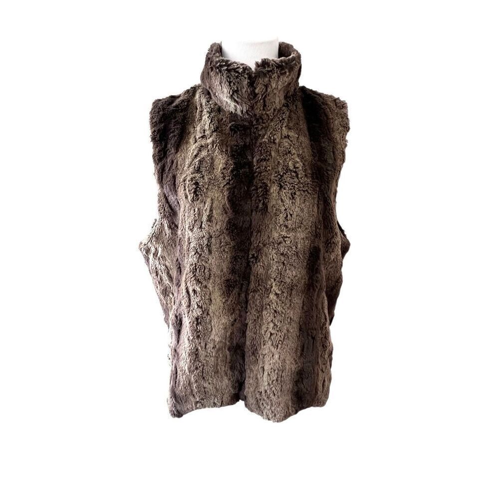 Betsey Johnson Brown Faux Fur Vest sz Large Striped Retro Fully Lined